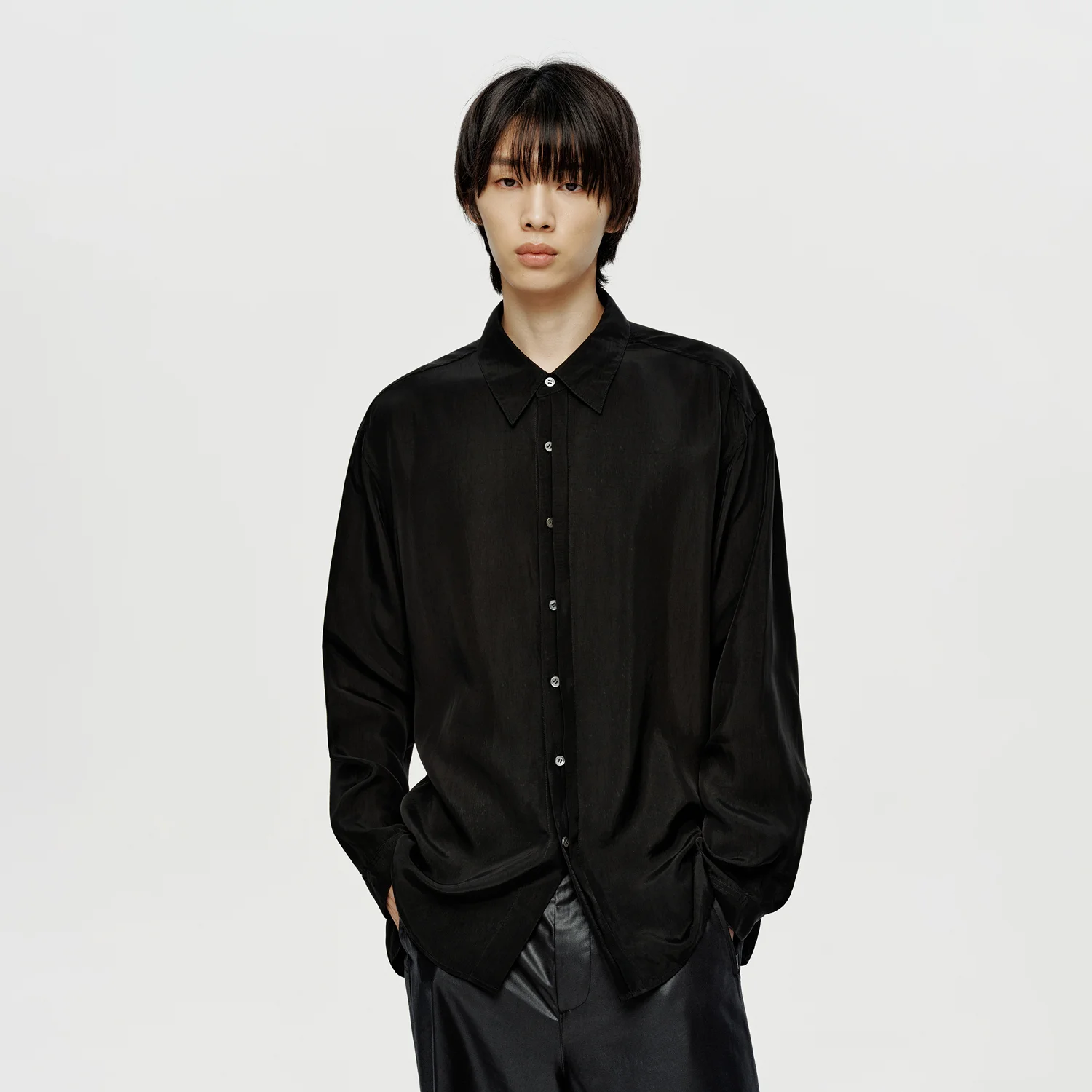 Blind Buttoned Cupro Shirt - Black