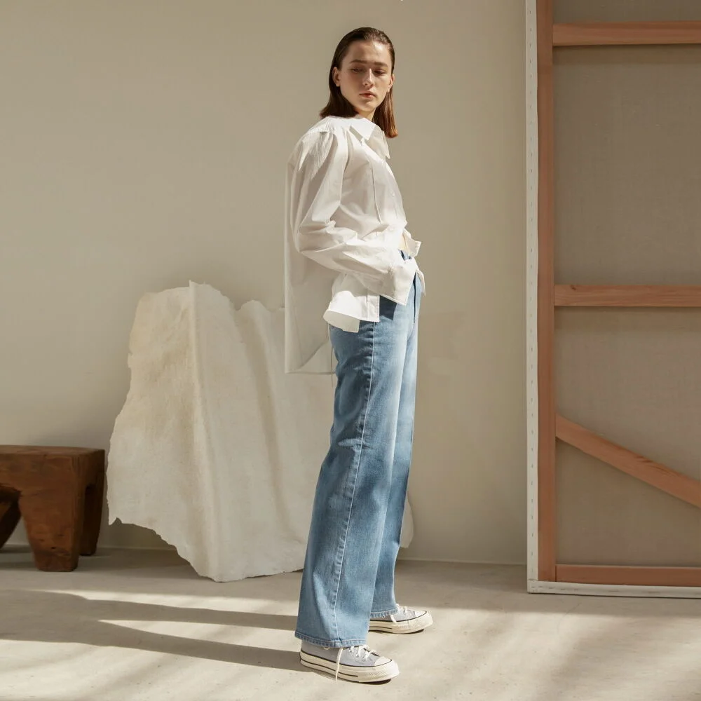 Pants Denim Stone Washing Light Blue