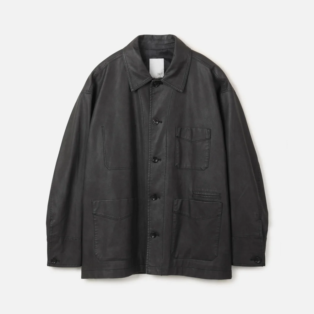 LEATHER FRENCH WORK JACKET BLACK (247)