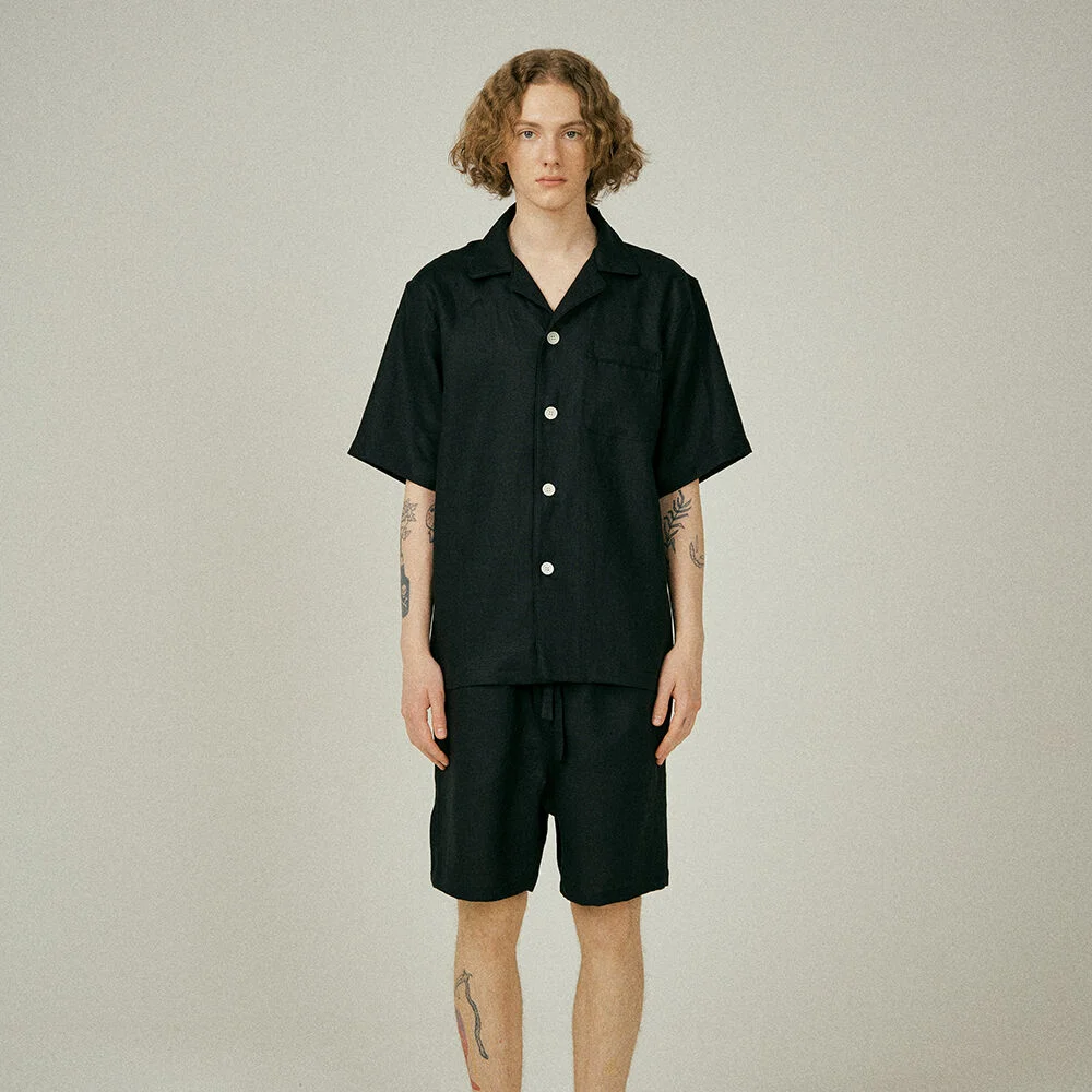 (m) Readymade Pajama Set Linen Black