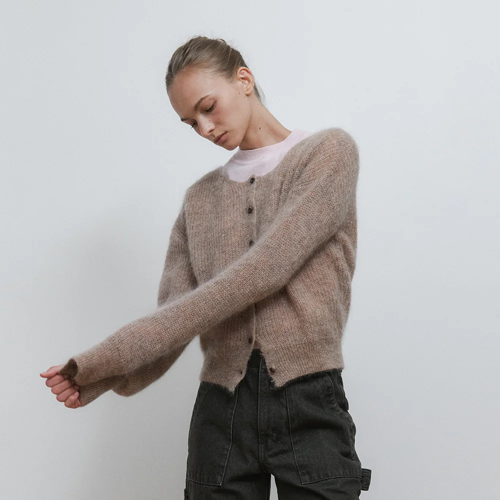 Mouse Kid-Mohair Cardigan (Beige)