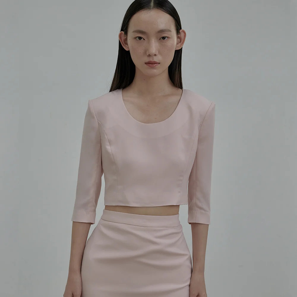 Dominic Round Neck Blouse Top - Dusty Pink