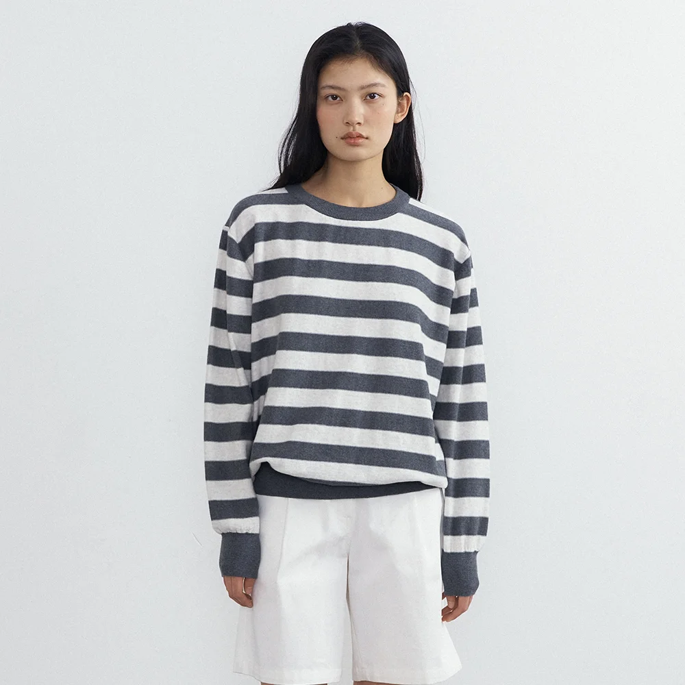 Cotton Stripe Round Knit (Gray Stripe)
