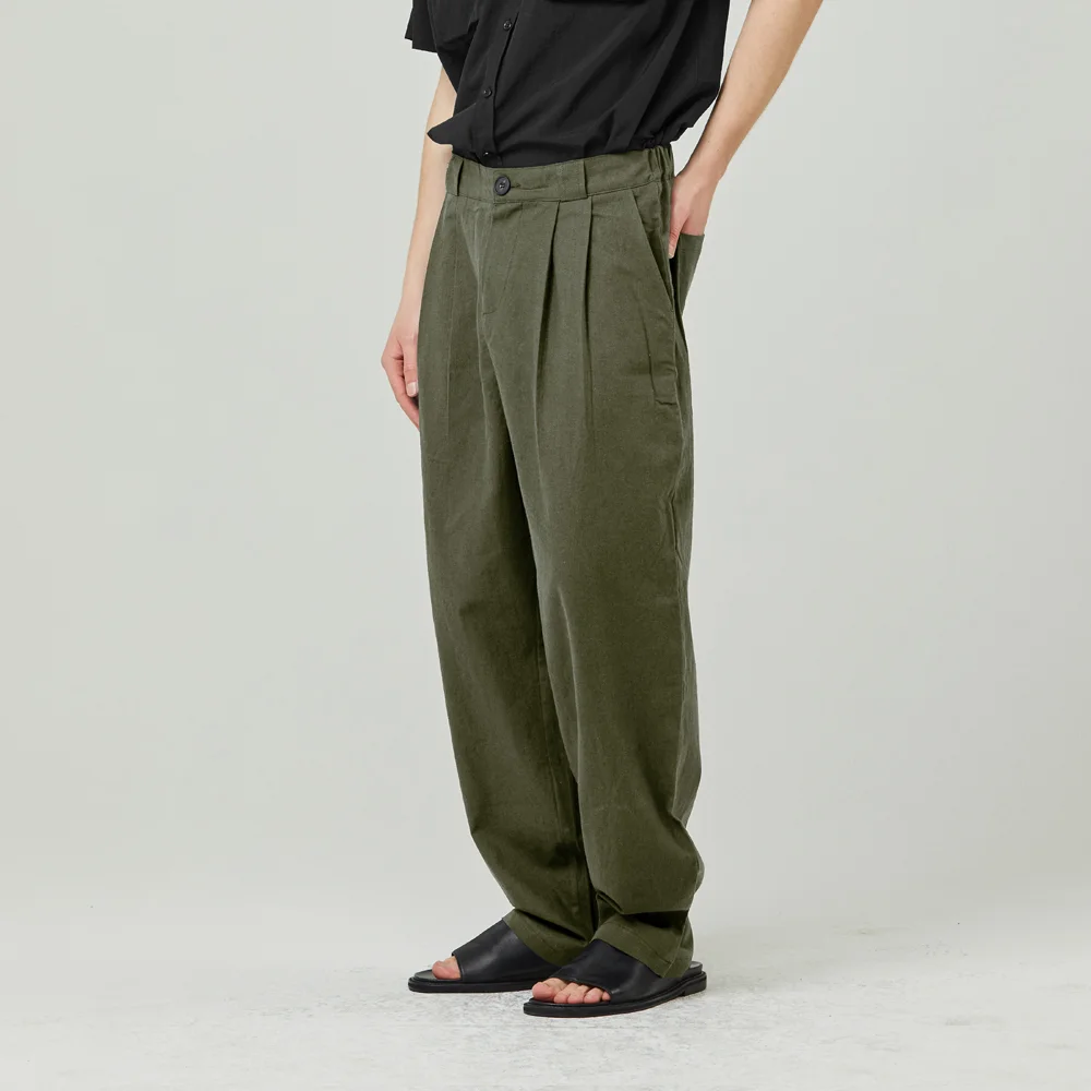 LINEN HALF BANDING PANTS _KHAKI