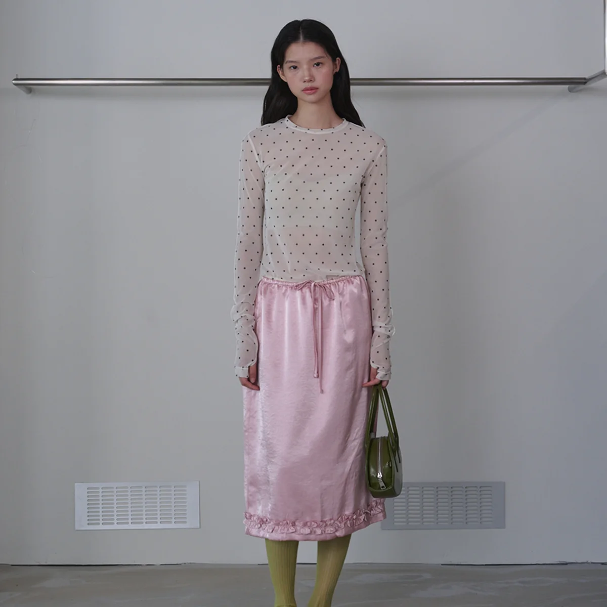 Frill midi satin skirt_Pink