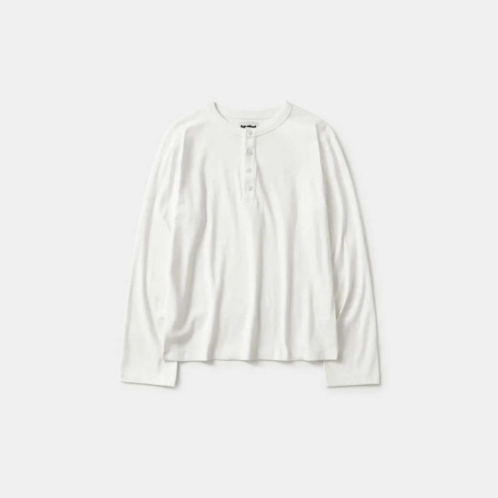 Henley Neck Long Sleeve T-Shirt (White)