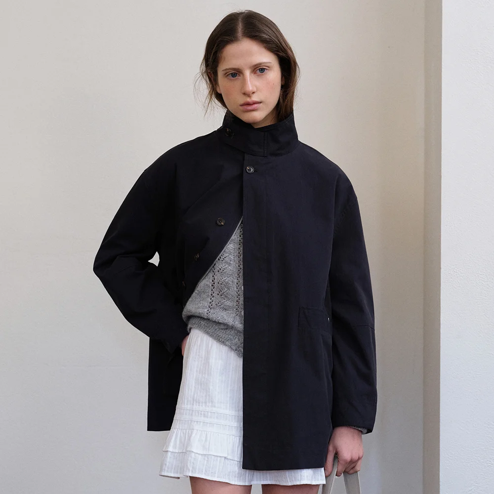 MILO HALF TRENCH COAT (NAVY)