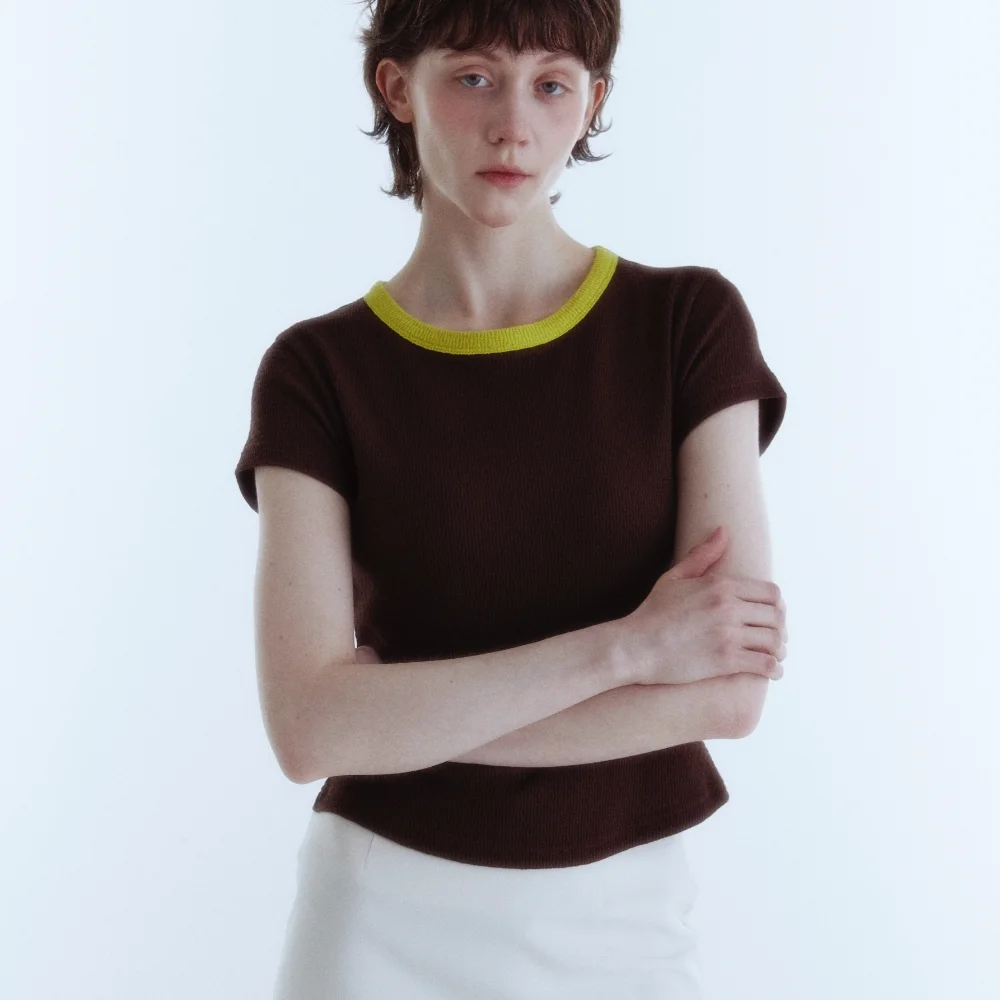 Round Ribbon Line T-Shirt_Brown Lime_W