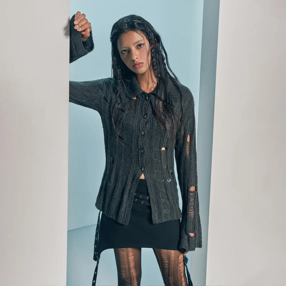 KNIT COLLAR CARDIGAN CHARCOAL BQ4KG004