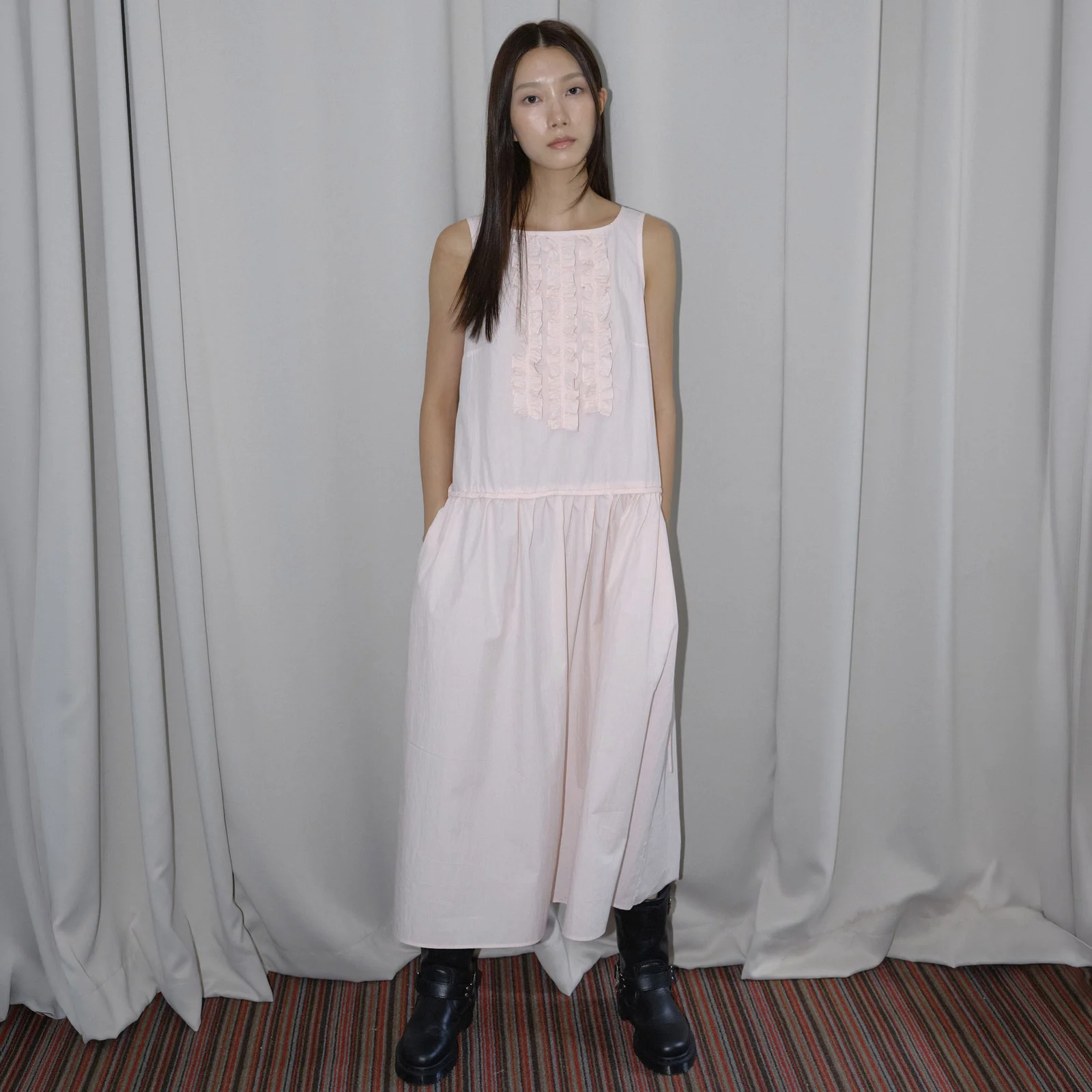 TRIPLE RUFFLE MAXI DRESS / PINK