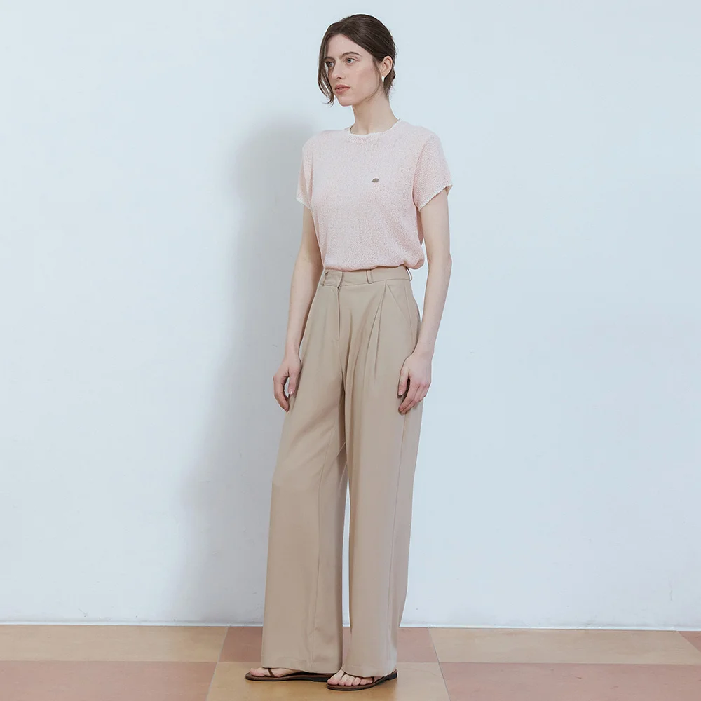 Summer pintuck straight fit slacks - beige