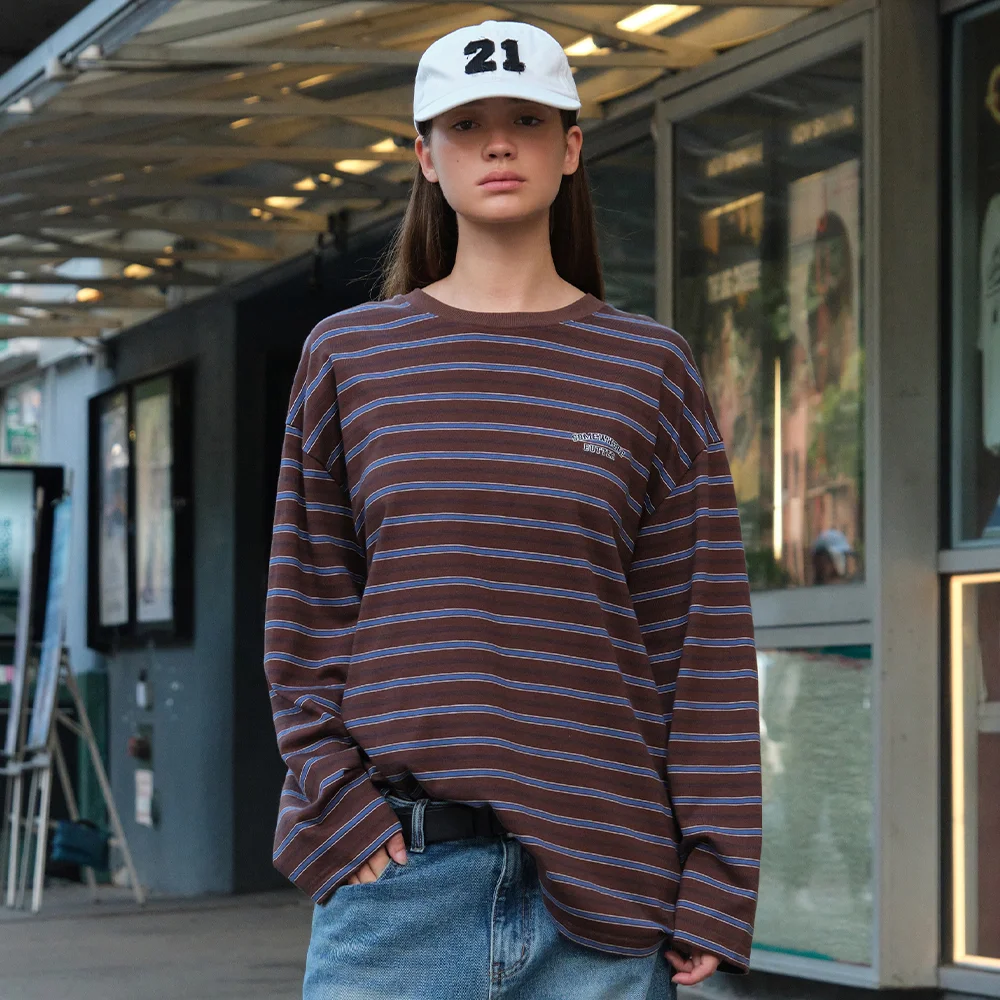 Timber Stripe Long Top - Brown