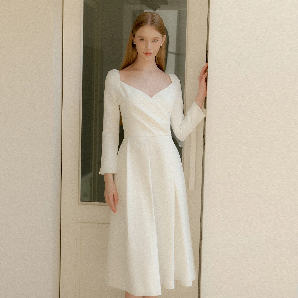 Wrap Double-Tucked Flare Dress / Ivory(3color)
