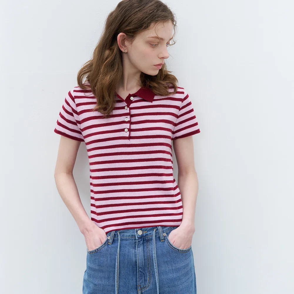 Mini-stripe cap sleeve knit _Light pink