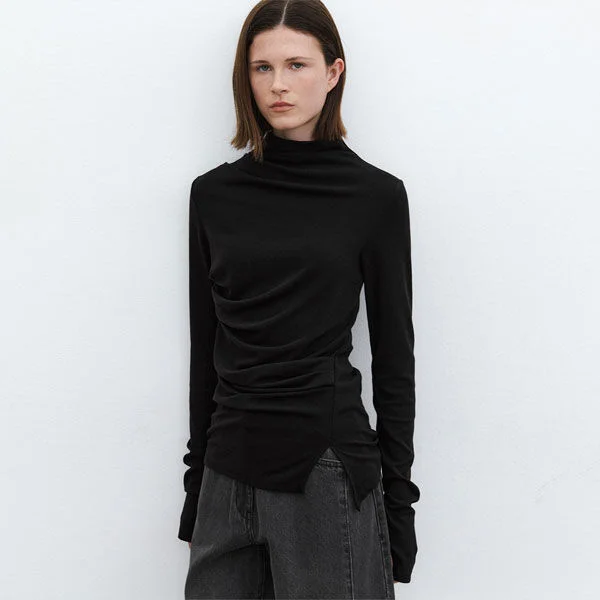 MOCK NECK TUCK DETAIL TEE (T-7132)