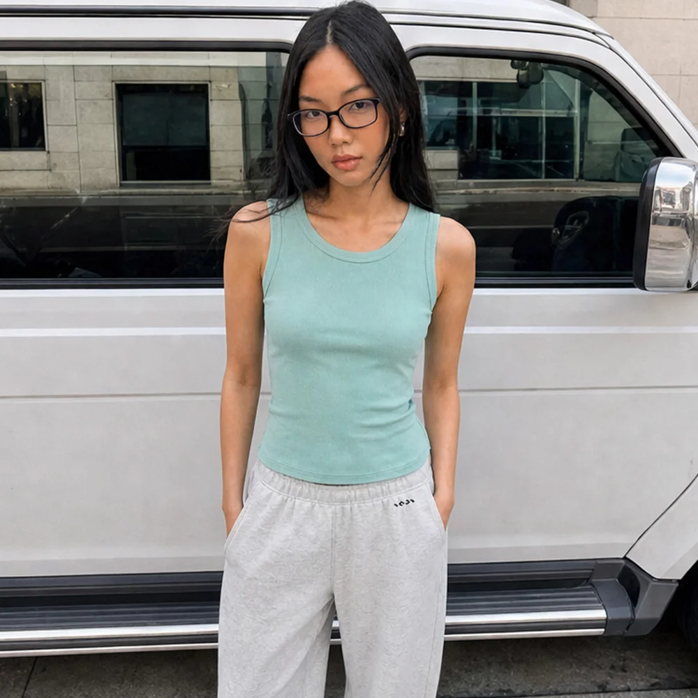 Classic Ribbed Sleeveless Top 藍綠色