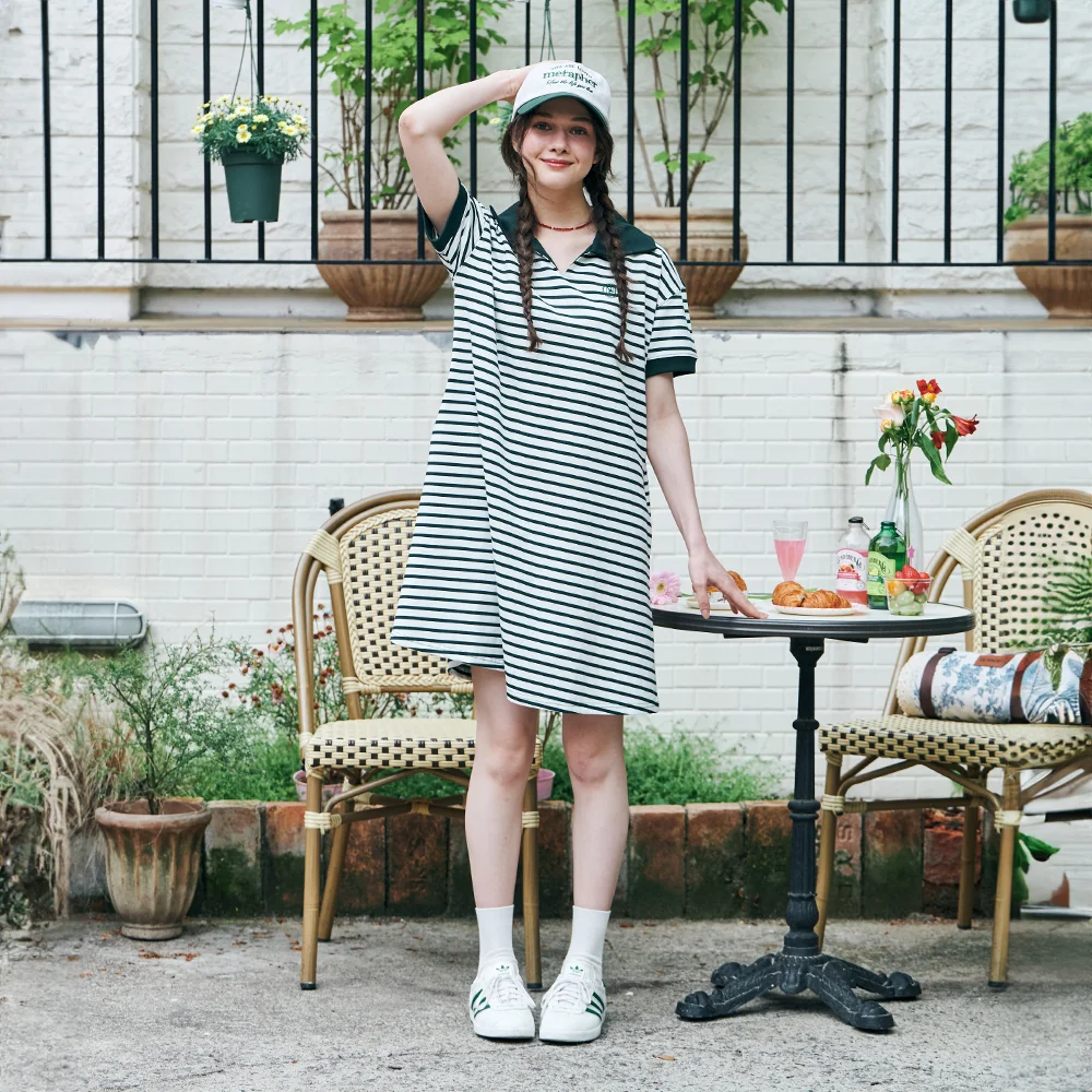 MET stripe collar summer dress green