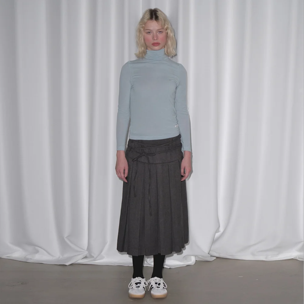 STRING PLEATS SKIRT (CHARCOAL)