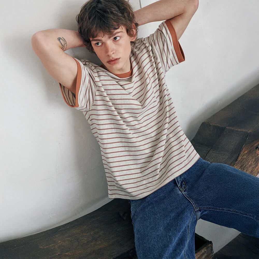 Loma Stripe Ringer T-Shirts Brown