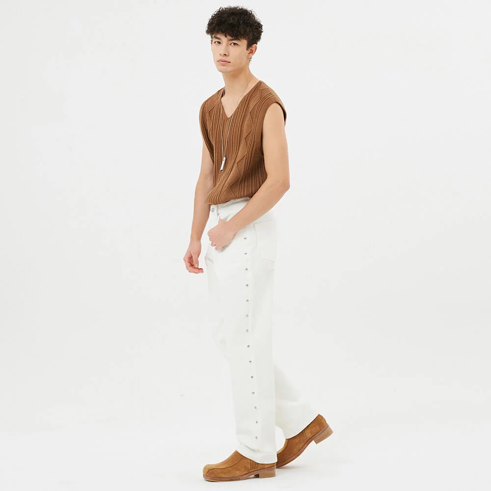 For men, Lunar Studded Denim Pants / Ecru