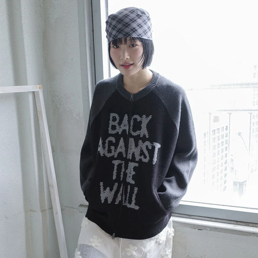 BAW RAGLAN ZIP UP KNIT_CHARCOAL(IK2EFMK683A)