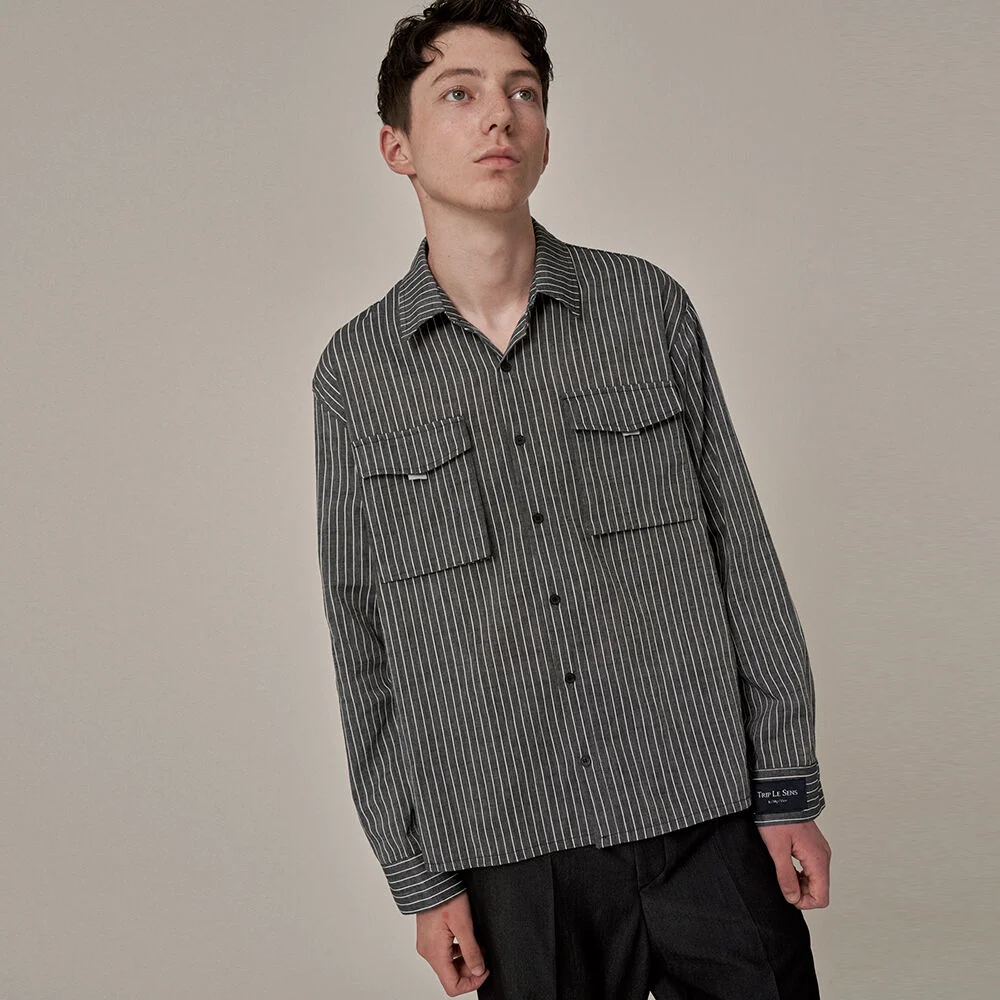 TAPE POCKET LINEN SHIRTS GREY