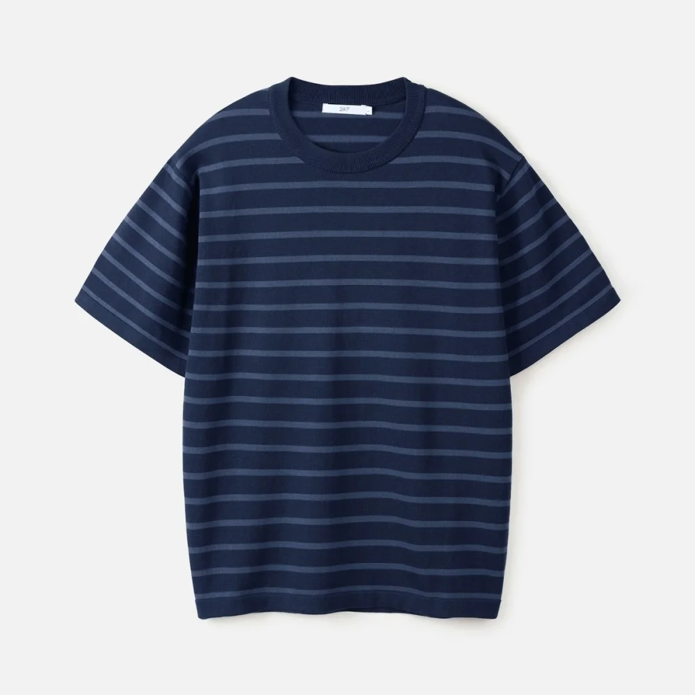 SUPIMA COTTON STRIPE H/KNIT DARK NAVY (247)