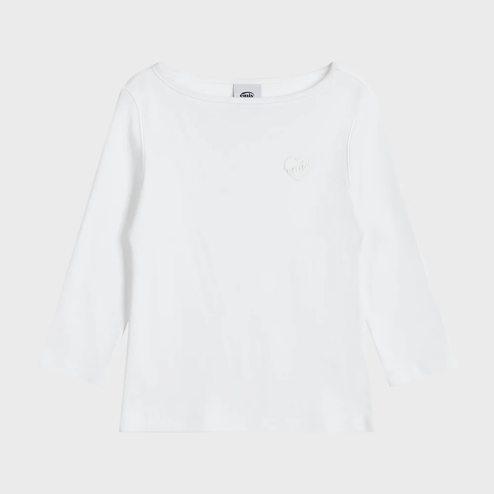 (W) BOAT NECK 3/4 SLEEVE T-SHIRT-WHITE
