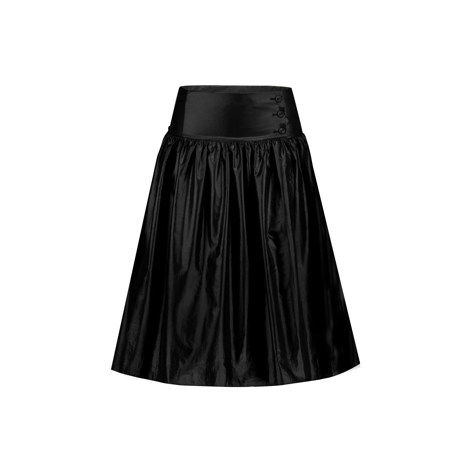 GLOSSY BUTTON WRAP SKIRT (BLACK)
