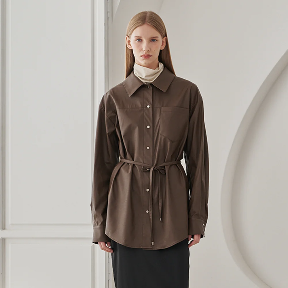 Belted Leather Shirts - Brown