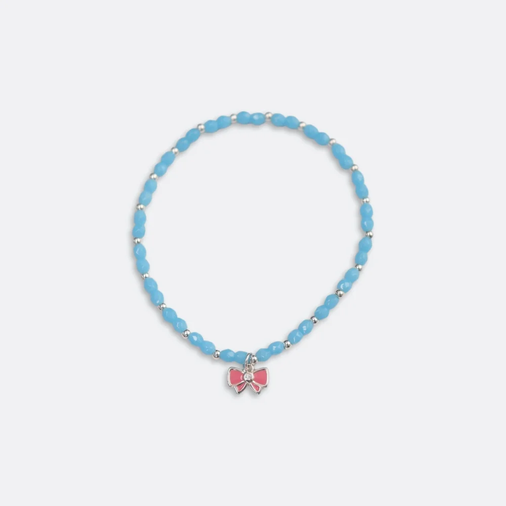Silver pink ribbon silver ball Bracelet 925銀色 粉色 蝴蝶結 銀珠 鬆緊帶 捷克 串珠 手鏈