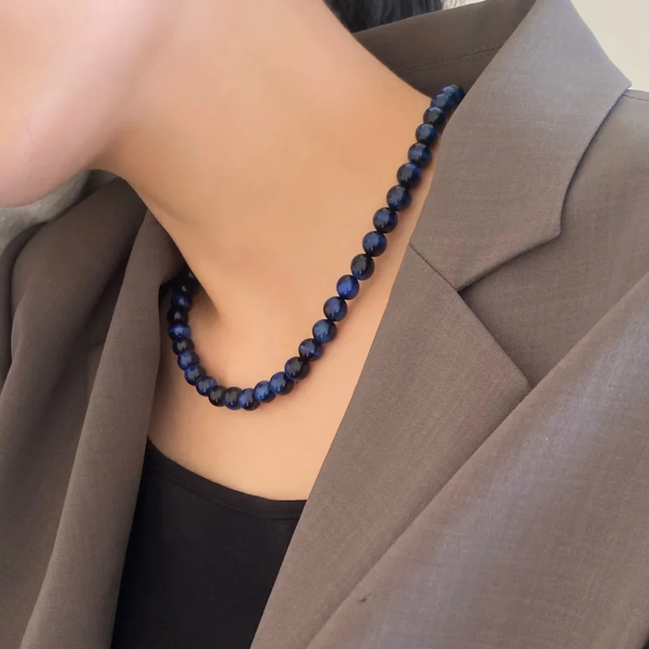 Deepblue Tiger Eye Stone Necklace (8mm)