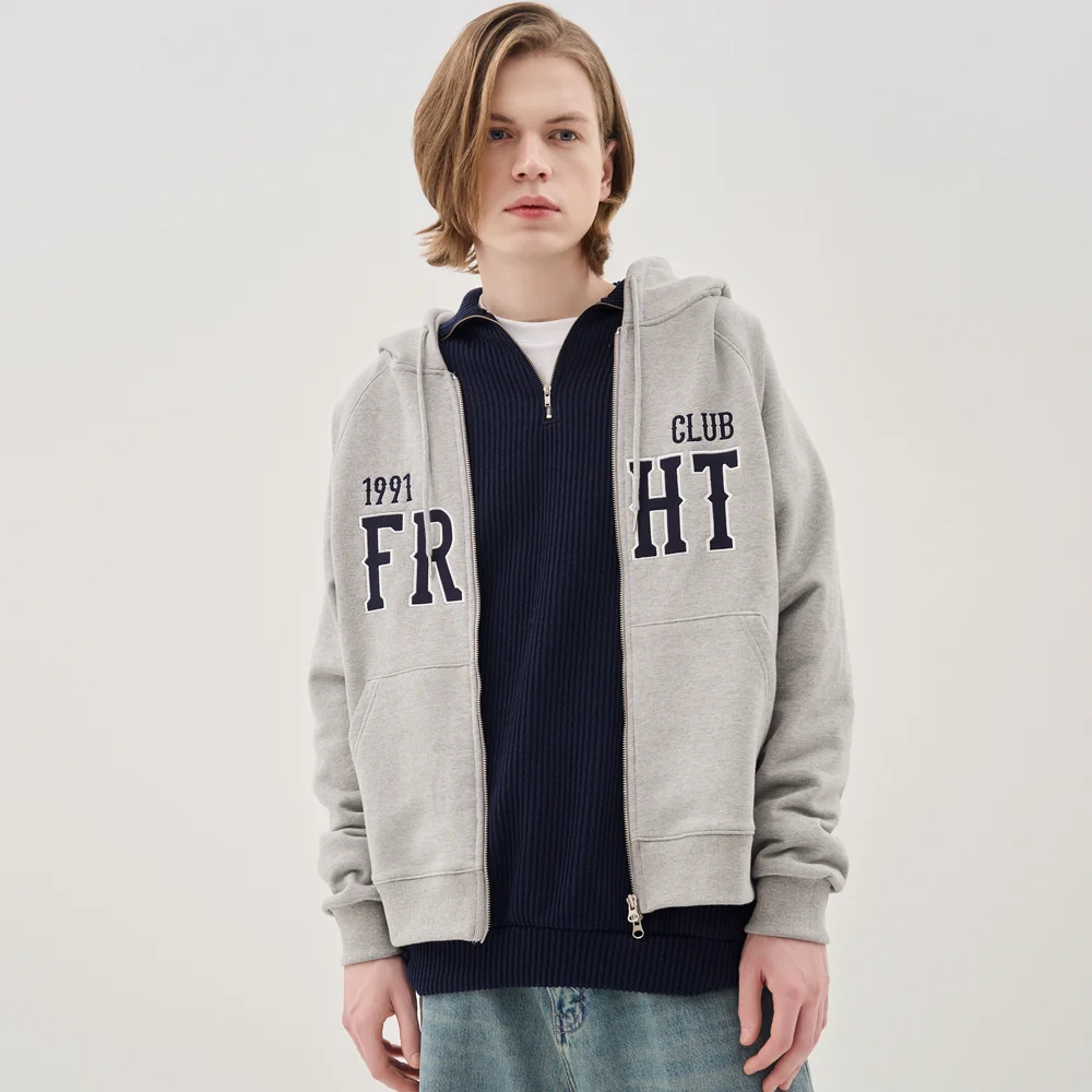 2WAY LOGO PATCH RAGLAN HOOD ZIP-UP_GRAY