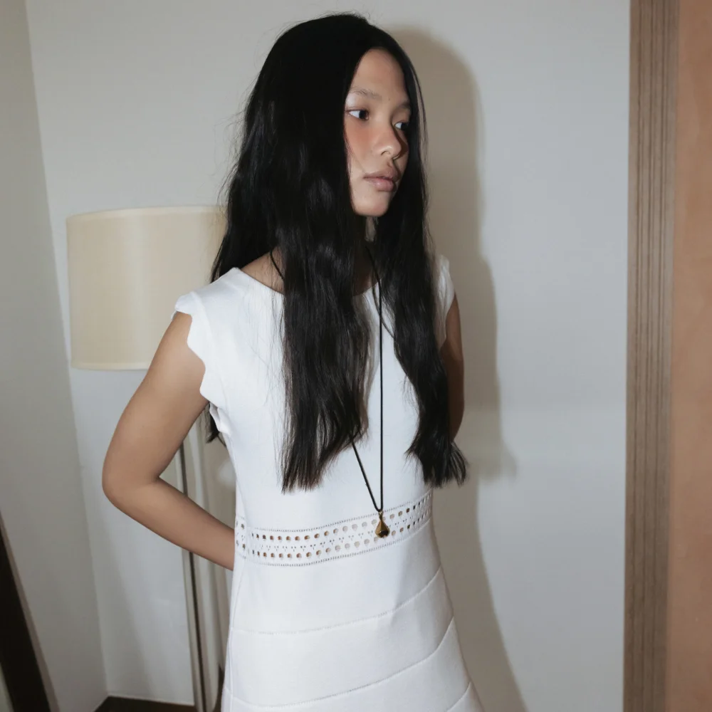 Lace Knit Dress (Ivory / Beige / Dark Gray)