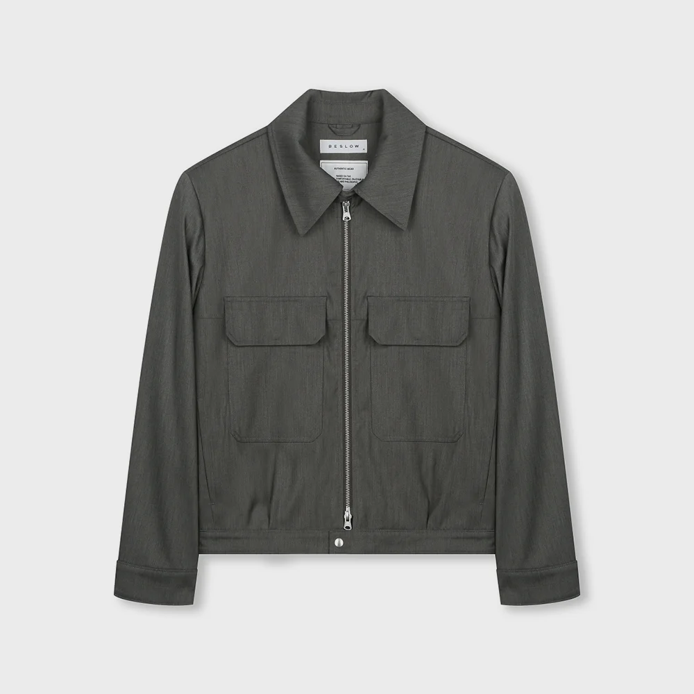 MILITARY ZIP-UP SHORT JACKET GREY