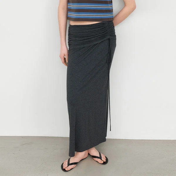 LAYERED SHIRRING JERSEY LONG SKIRT (SK-5097)