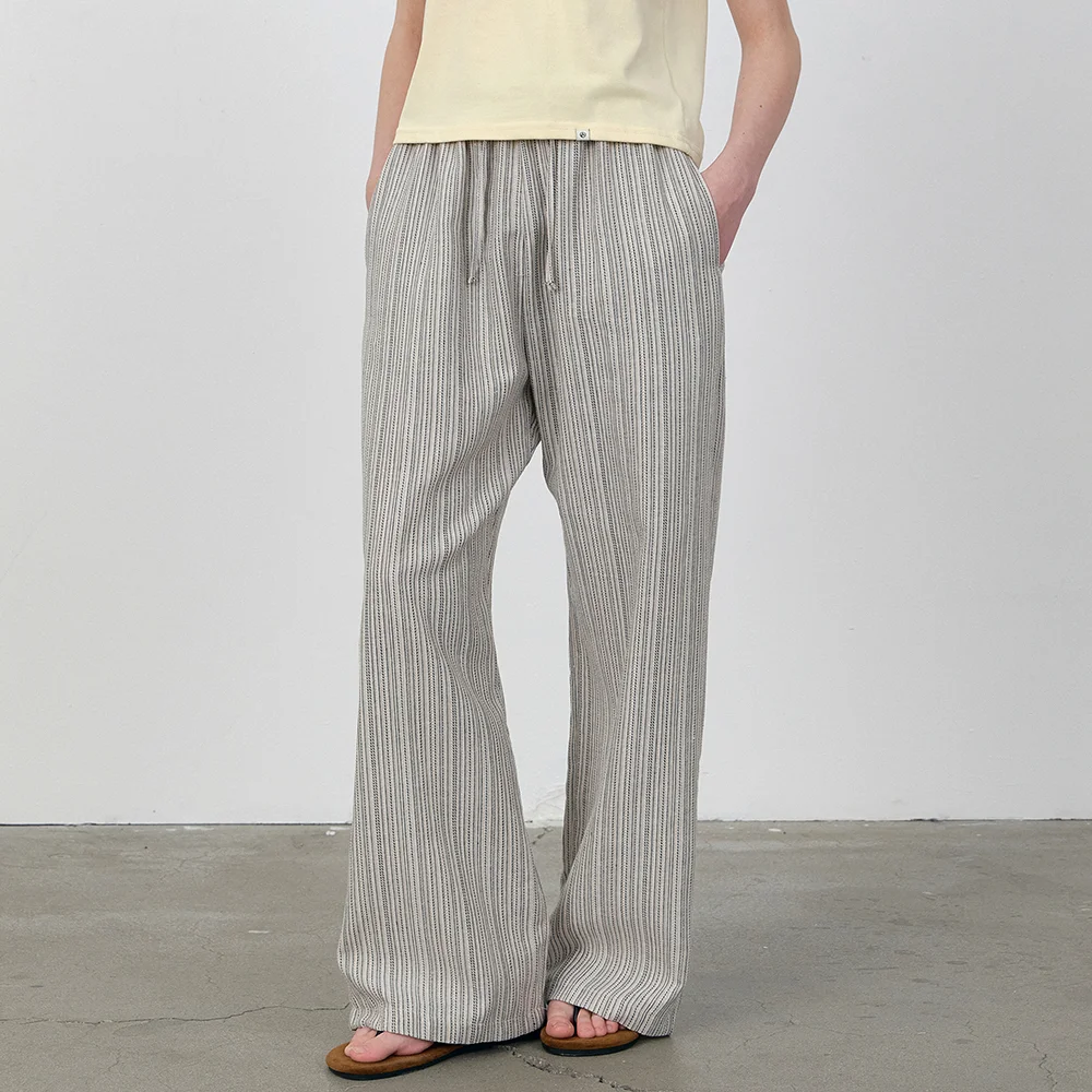 Stripe contrast stitch linen pants_Black