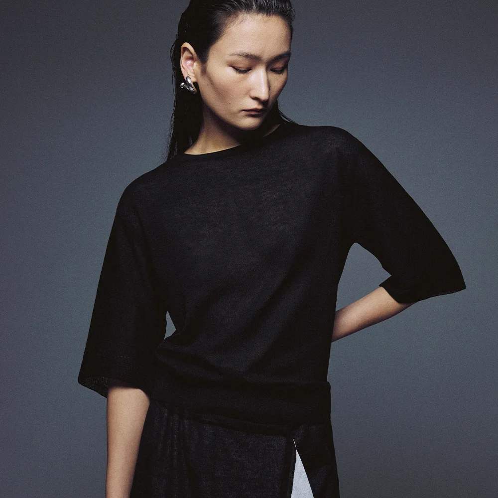 Fine Cotton Half Sleeve Pullover_Black