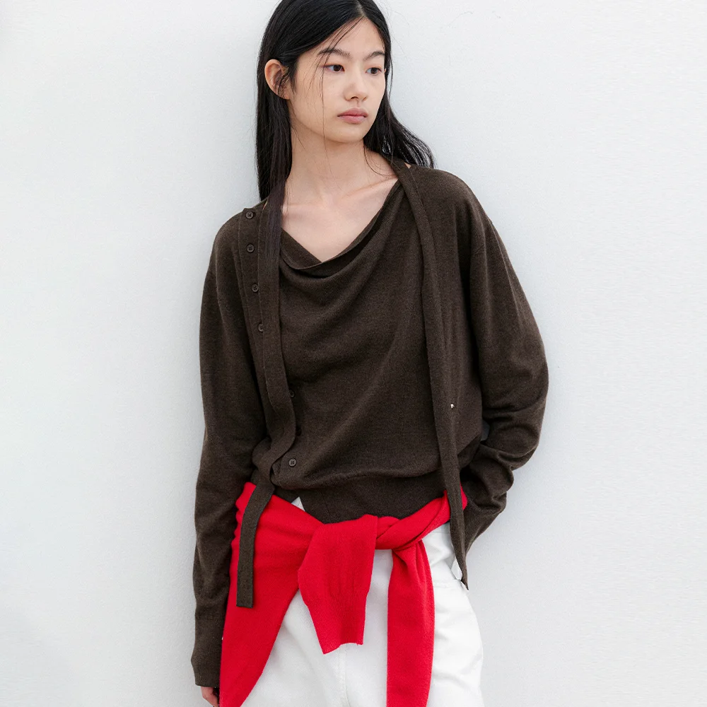 (CD-2285)COWL NECK SIDE BUTTON TIED KNIT