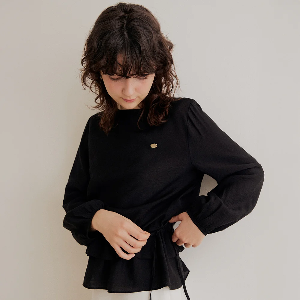 Drawstring flare blouse - black