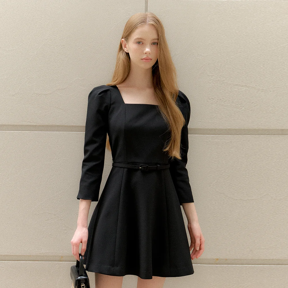 Square-neck Flare Mini-Dress / Black(2color)