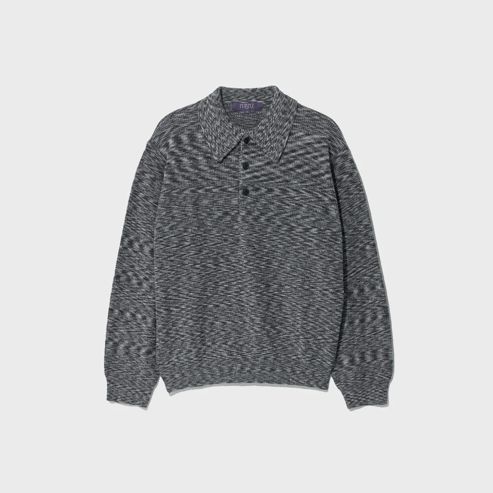 MIXED COLOR COLLAR KNIT BLACK