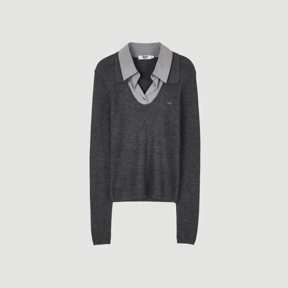 LEONIE LAYERED COLLAR KNIT (CHARCOAL)