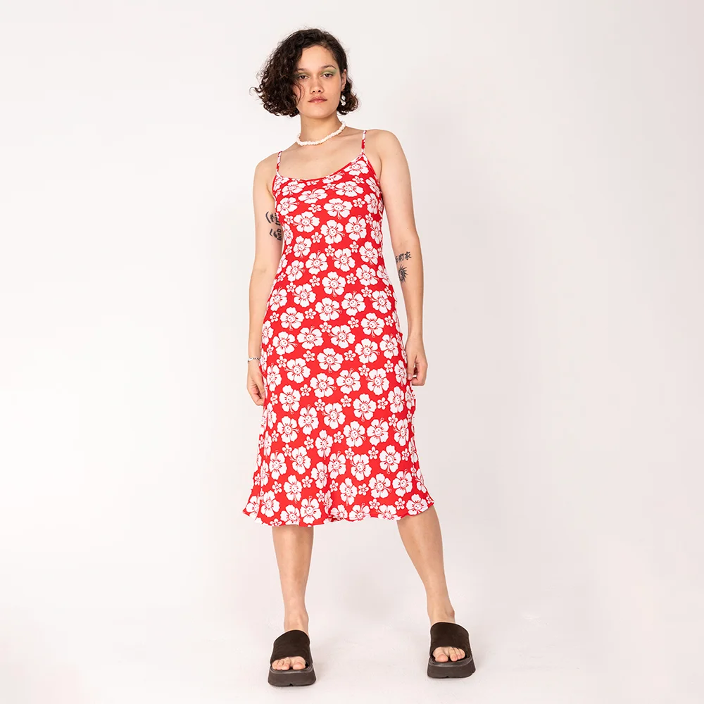 HAPPY HIBISCUS VACATION SLIP DRESS (RED)