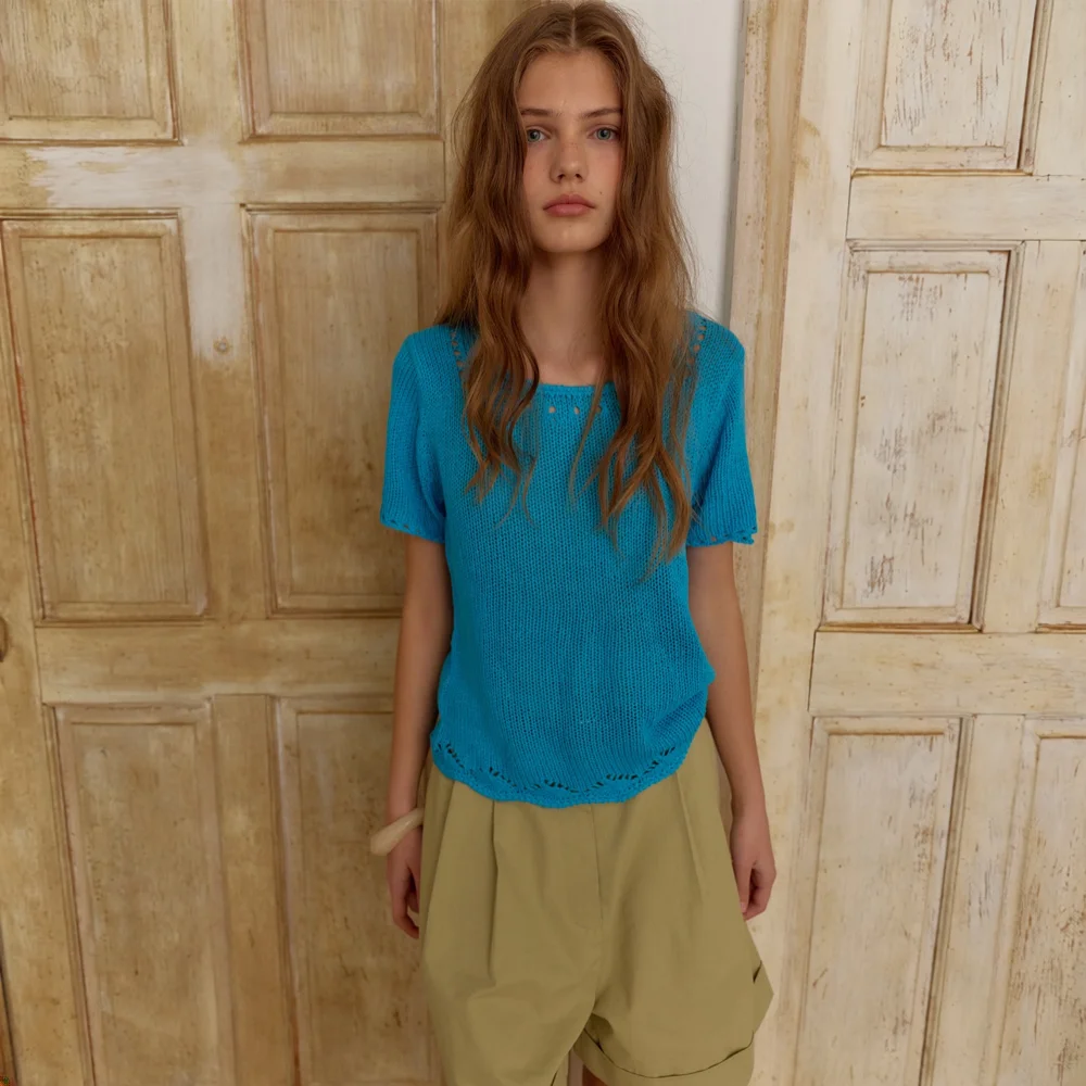 Gelato Knit Top / Aqua blue