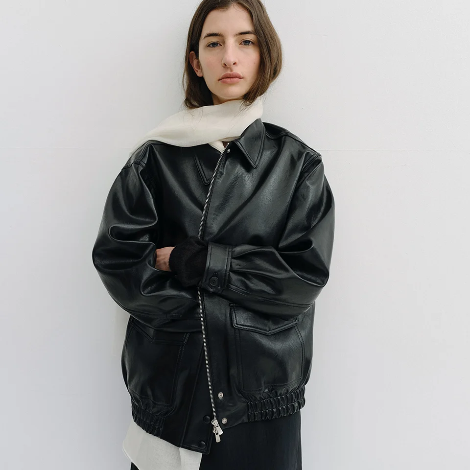 overfit leather blouson (black)