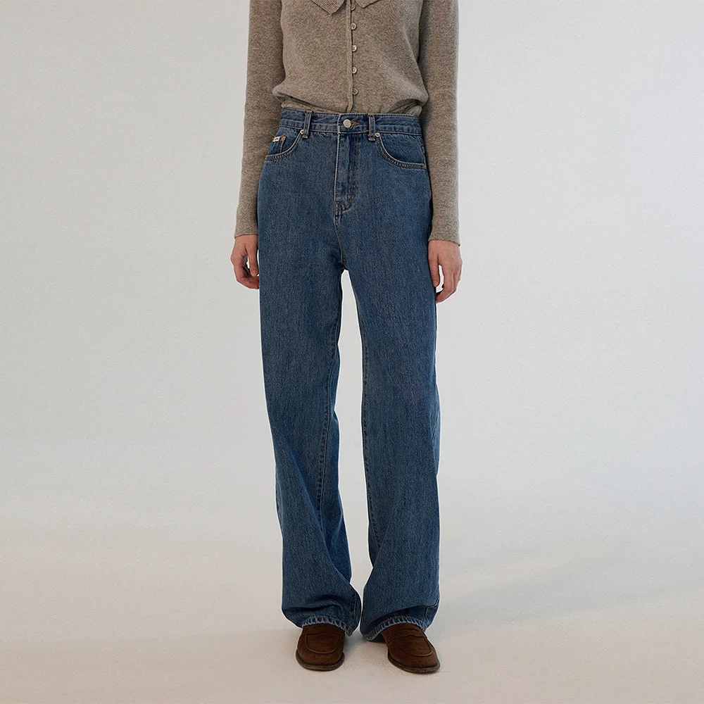 Morgan Wide Denim Pants - Middle Blue