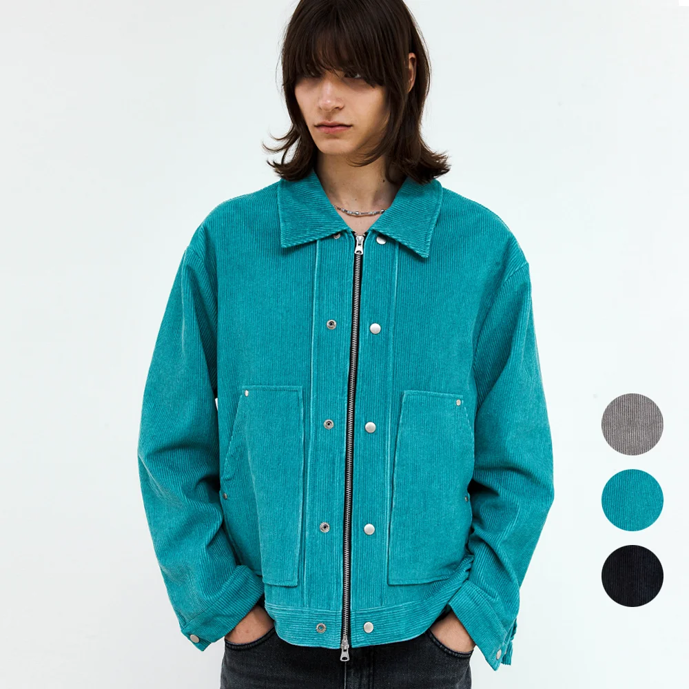 水洗 燈芯絨 雙 按扣 外套 - 3COLORS