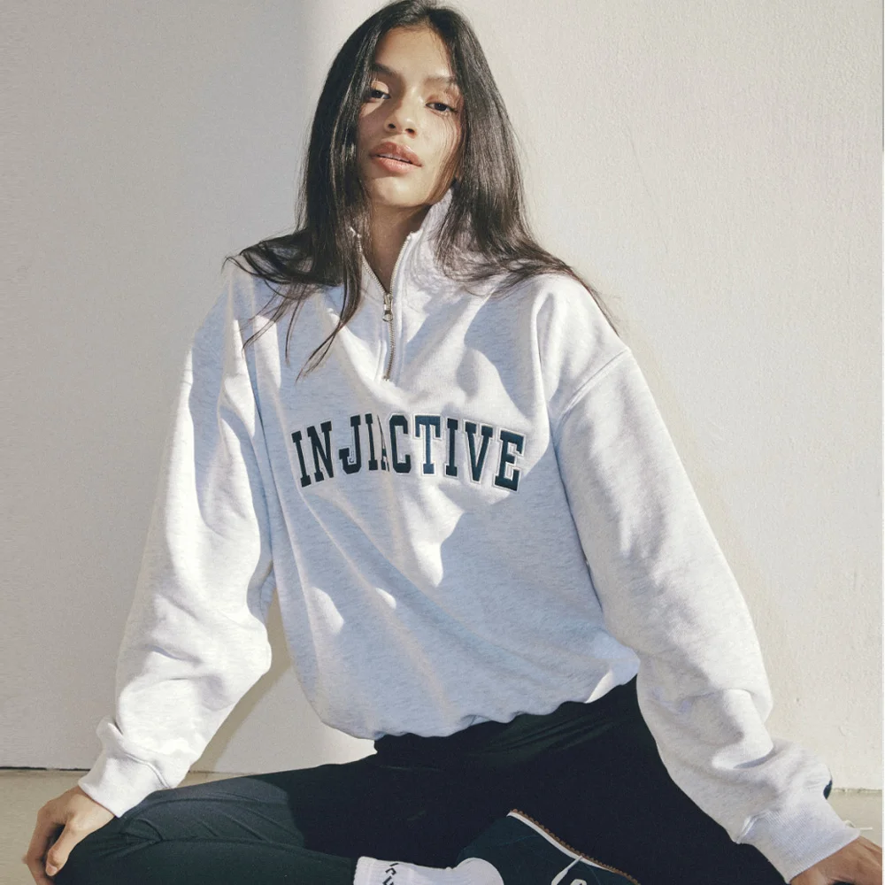 Varsity Oversized Half Zip Sweatshirt 淺灰色