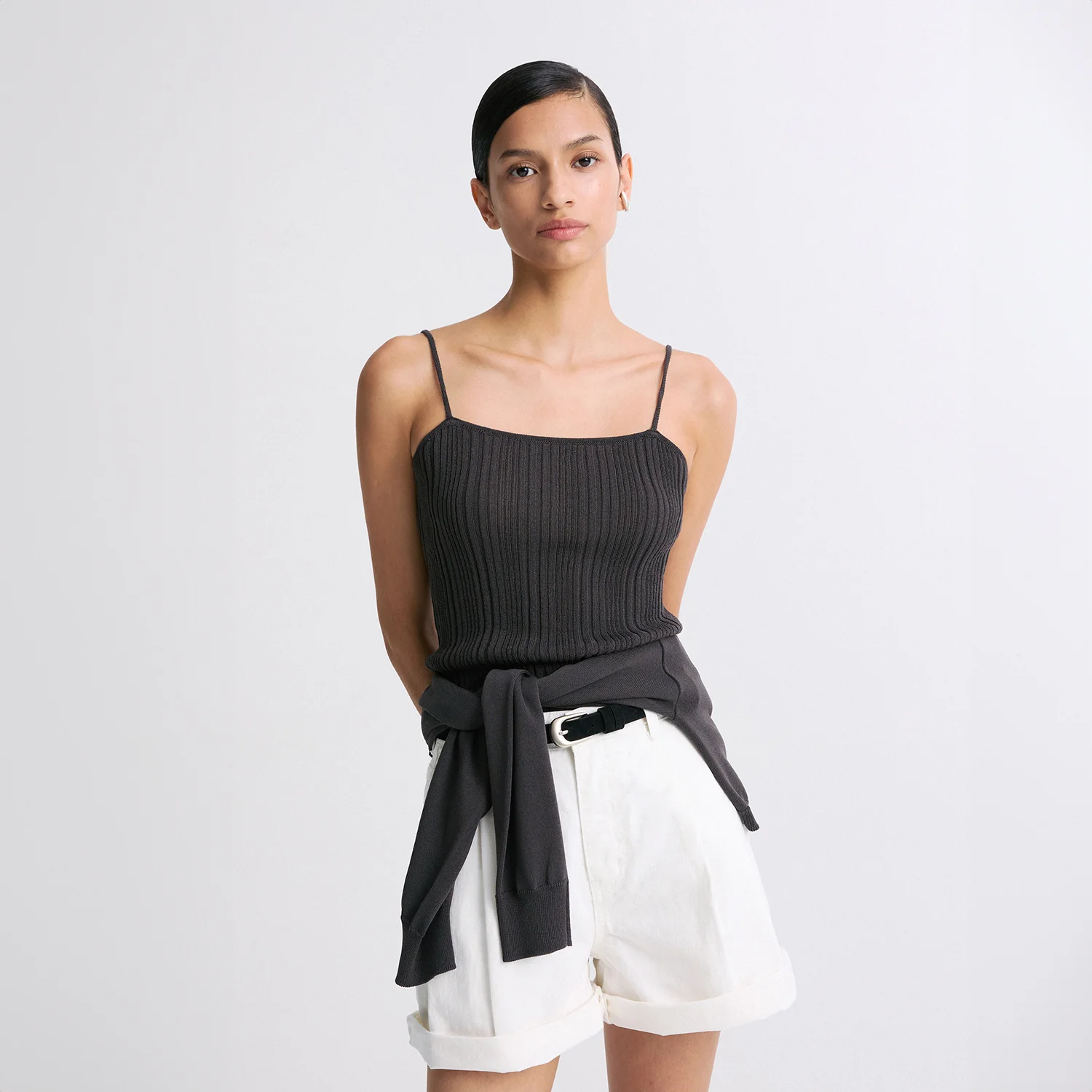 RIBBED KNIT SLEEVELESS TOP CHARCOAL